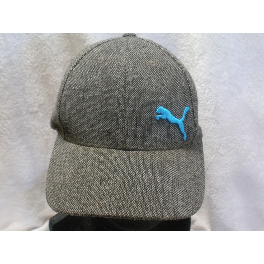Puma Grey Wool Blend Adjustable Baseball Cap Blue Embroidered Logo Strapback Hat